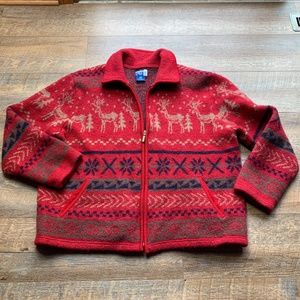 Vintage VENEZIA  Jeans Wool Jacket Women's Size 22/24 Red Zip Reindeer